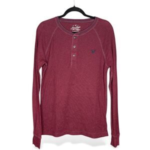 American Eagle Outfitters Men's Heritage Maroon Long Sleeve Henley Thermal - M